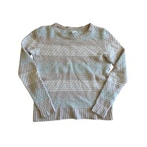 J.Crew Womens Lambswool Merino Wool Blend Striped Textured Sweater Beige Mint S